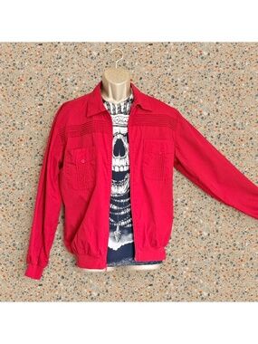 VTG Red Guayabera Zip Shacket Eclectic Grandpa Retro RockabillyJohn Blair Sz M